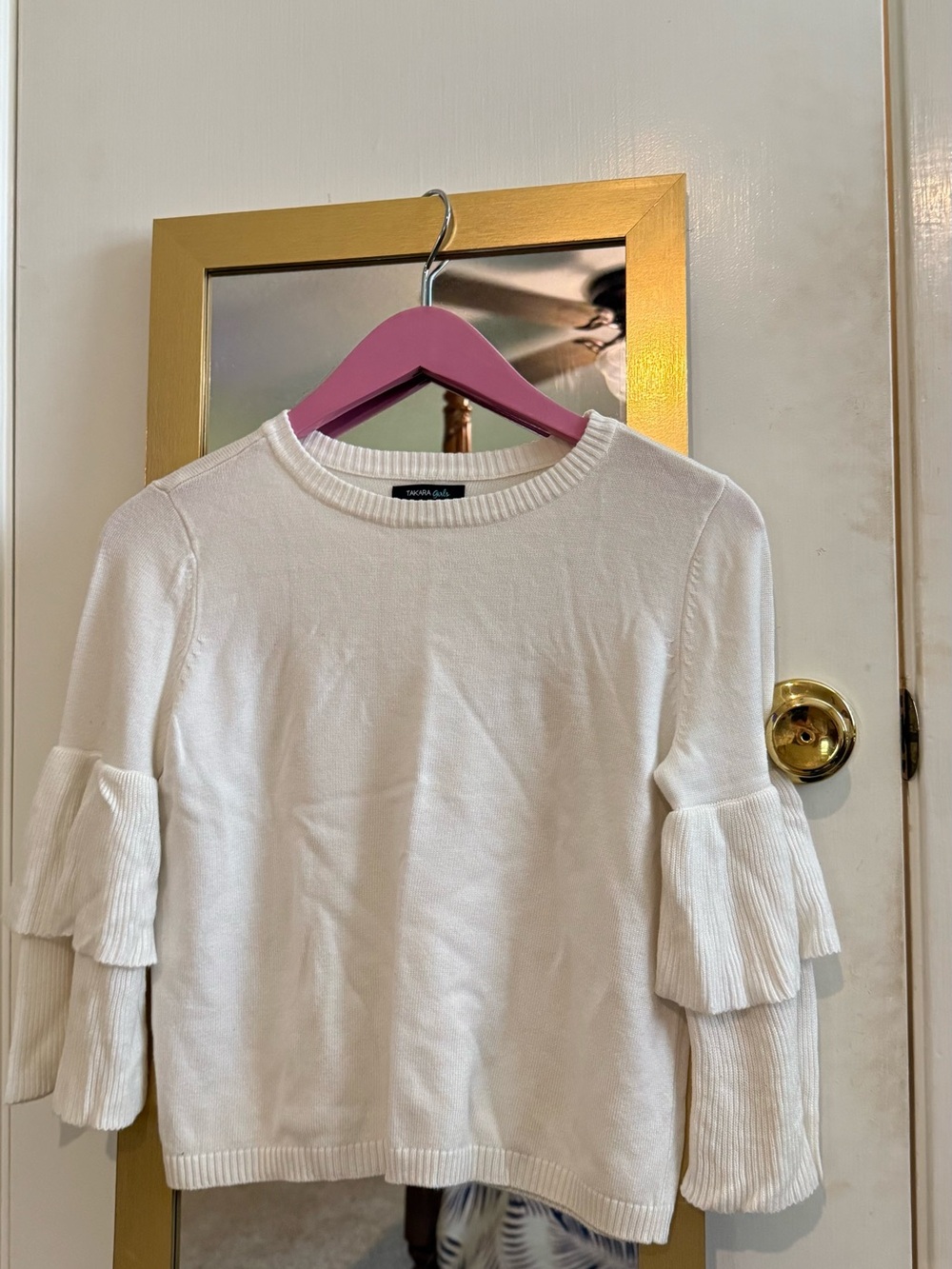 Girls' Cream Ruffle-Sleeve Crewneck Sweater - Wonderkids